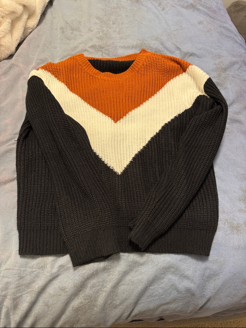 SHEIN Black Ribbed Knit Sweater with Orange Trim